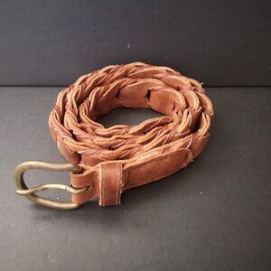 Unisex Brown Braided Leather Made in Canada Belt w/ an Antique Brass Tone Buckle